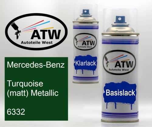 Mercedes-Benz, Turquoise (matt) Metallic, 6332: 400ml Sprühdose + 400ml Klarlack - Set, von ATW Autoteile West.
